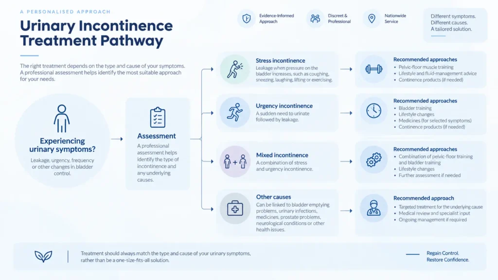 urinary incontinence treatment options infographics from the incontinence direct Birmingham